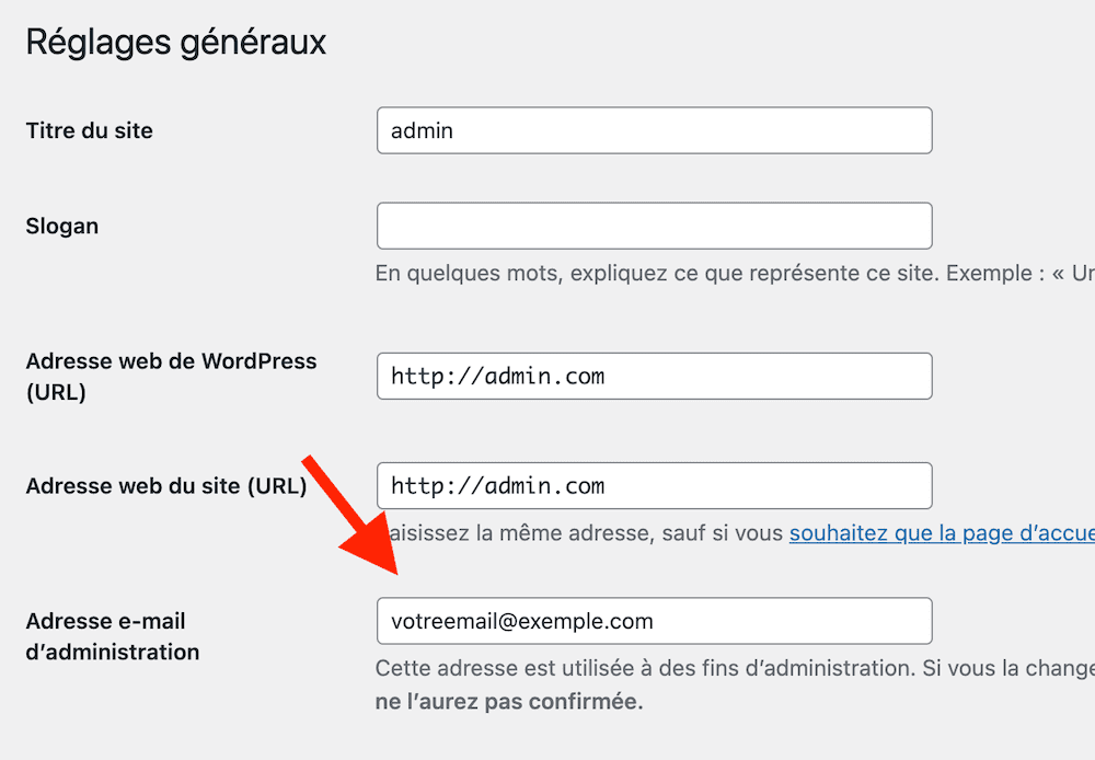 réglages généraux de WordPress